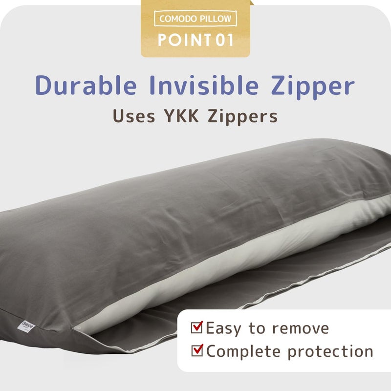 Comodo Body Pillow Cover with Zipper (Made in Japan / 63 x 20 inch (160 x 50cm) / Gray) Dakimakura Pillow (Anime/Maternity) 100% Cotton CMC9000R - Washable - Image 3